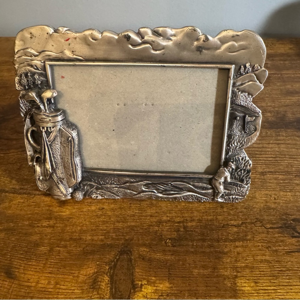 Golf Themed Pewter Tone‎ Photo Frame Golfer Bag Relief Desktop Picture Frame
